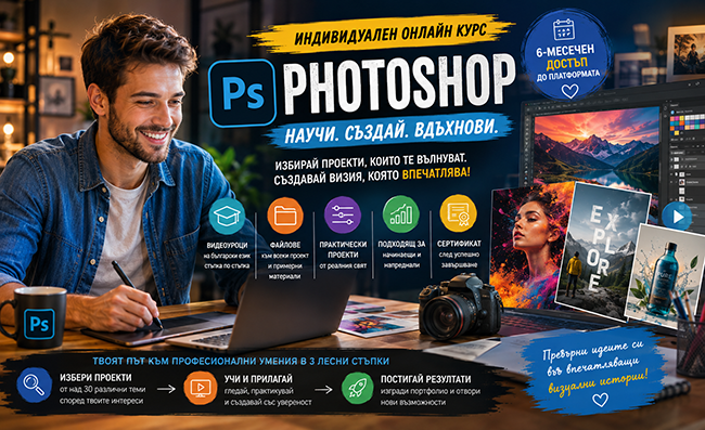 Индивидуален онлайн курс по Photoshop, с 6-месечен достъп, от Urocite